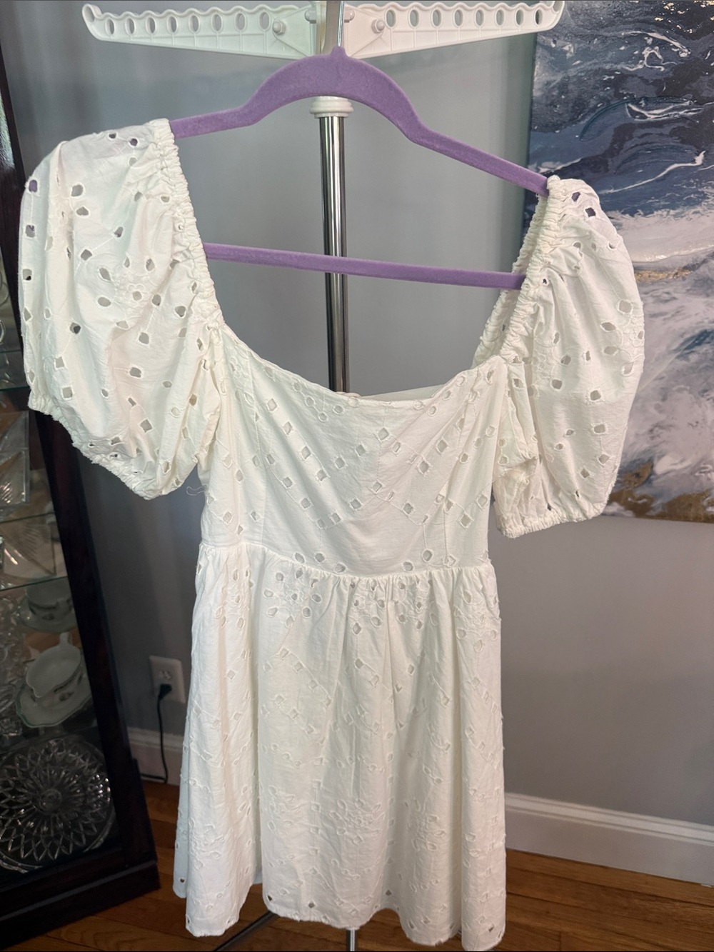Zara White Eyelet Puff-Sleeve Mini Dress